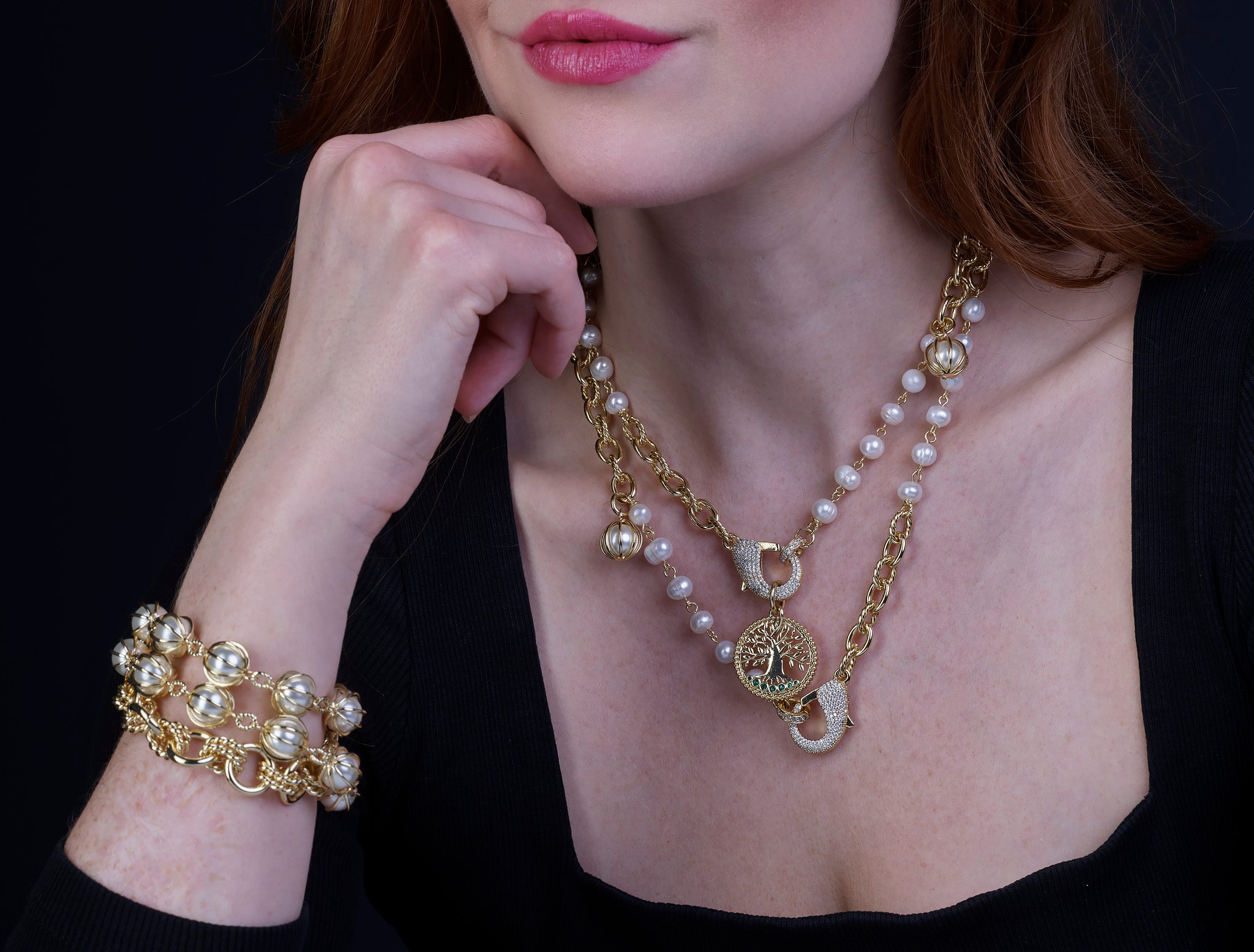 Chelsea Cage Pearl Link Bracelet