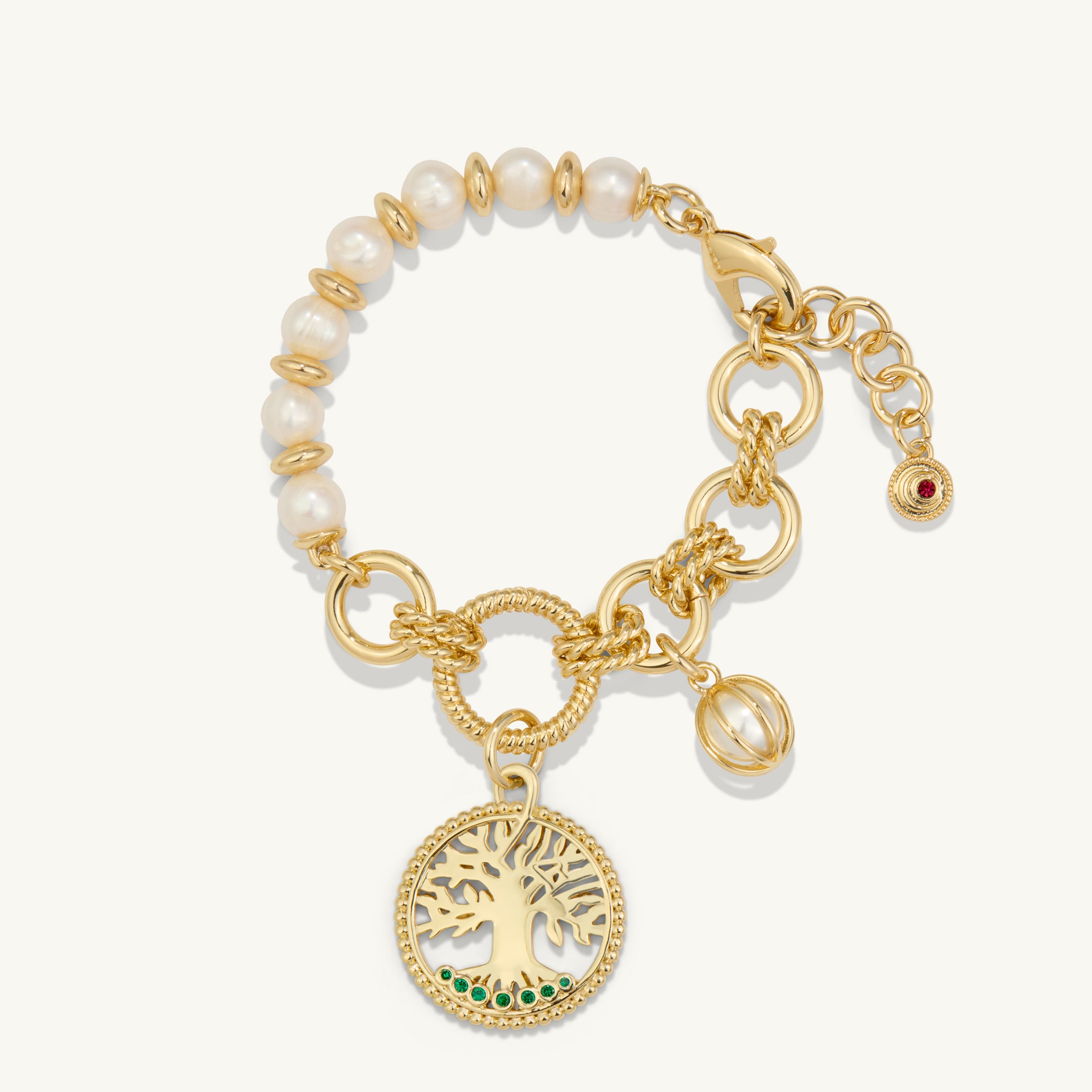 The Monica Charm Bracelet <BR> Freshwater Pearl & 14k Gold Plated