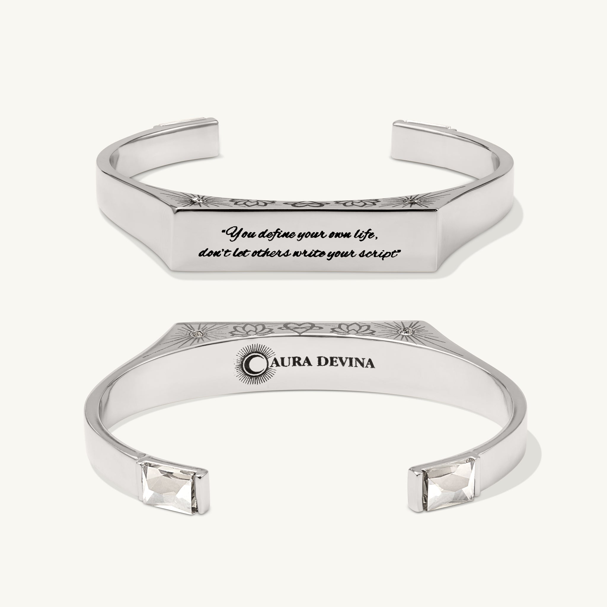 "You define your own life, don’t let others write your script"- The Manifest Cuff Bracelet - Silver-Aura Devina
