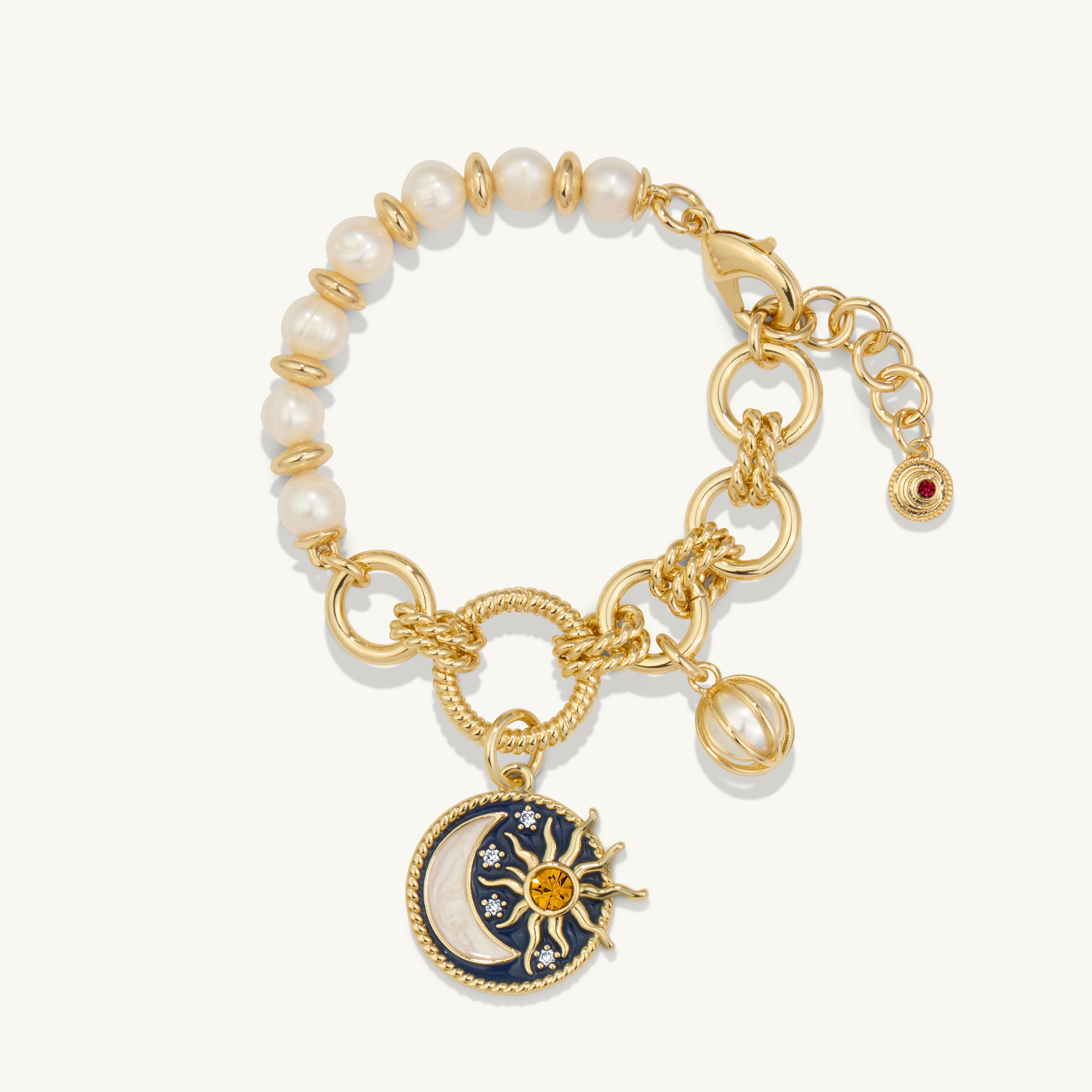 The Monica Charm Bracelet <BR> Freshwater Pearl & 14k Gold Plated