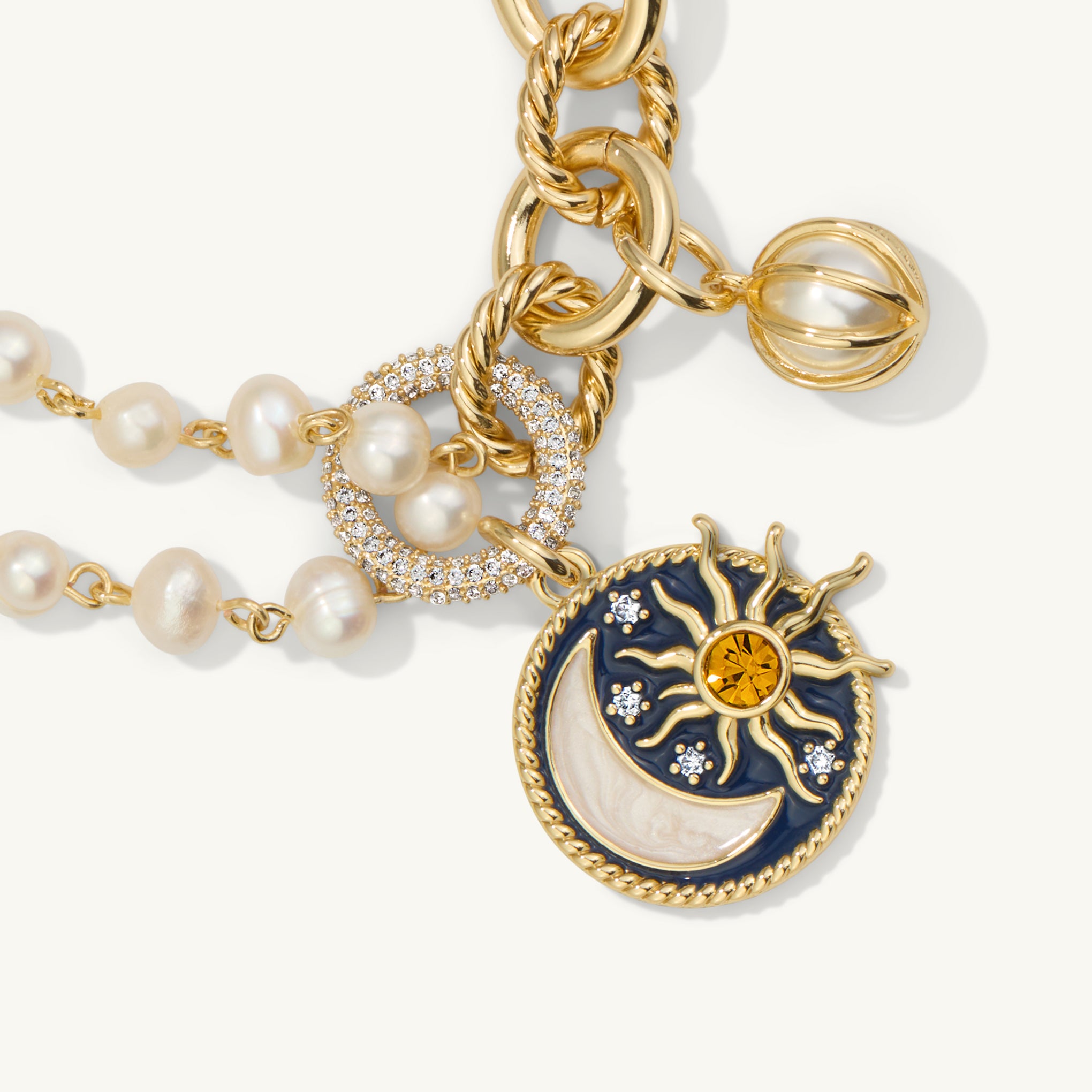 The Elisa Charm Bracelet <br> Freshwater Pearl & 14k Gold Plated